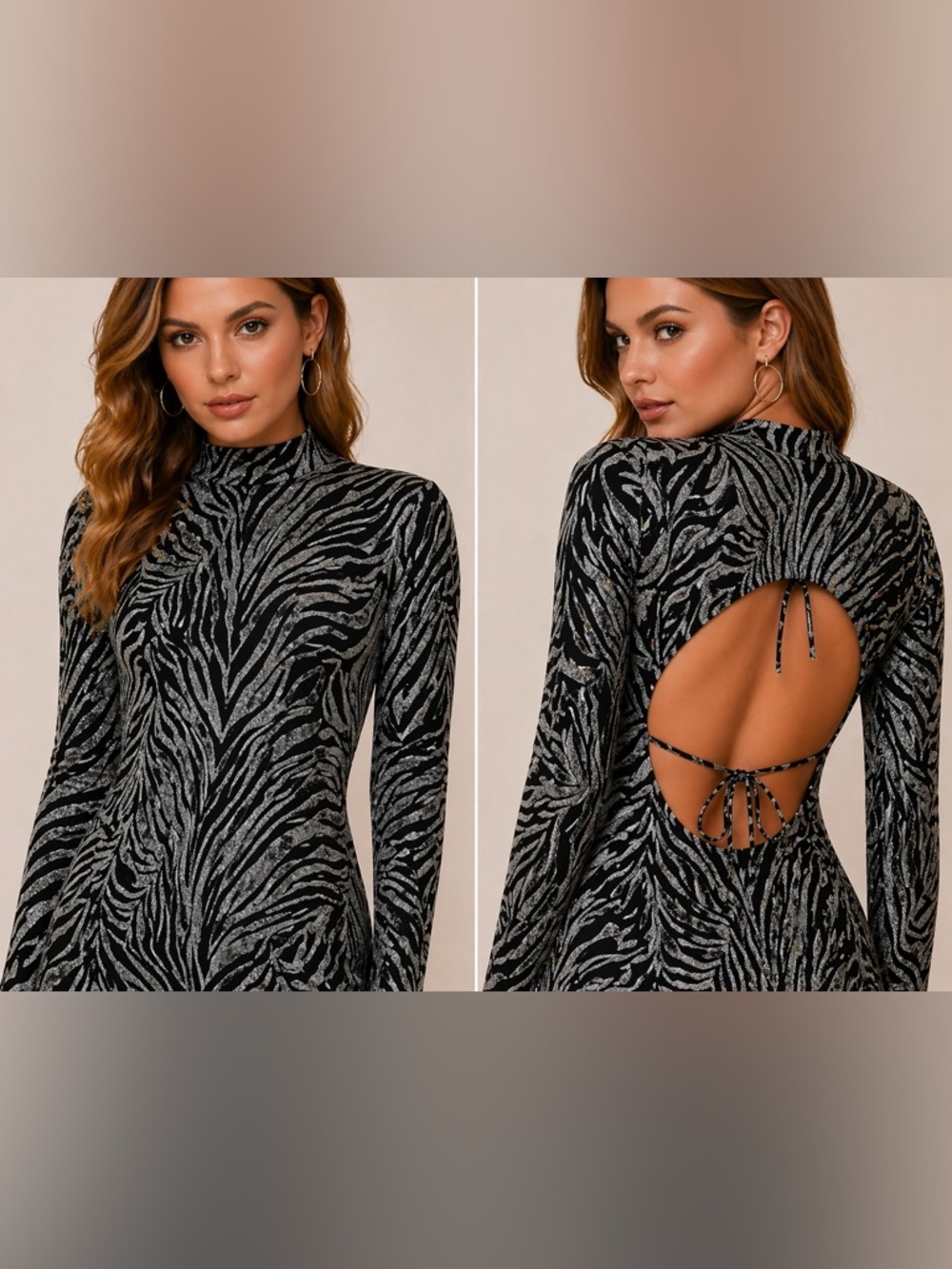Madden Girl Zebra Metallic Open Back Dress | Bodycon Party‎ | L